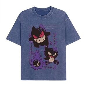 Freelect Pokemon Gengar Graphic T-Shirt Blue Mineral Wash Anime Tee